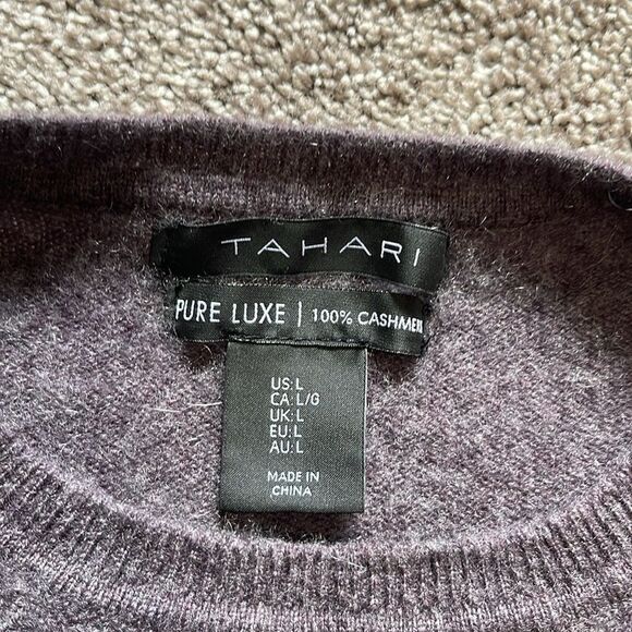 TAHARI 100% Cashmere Crew Neck Pullover Purple Sweater sz L - Picture 5 of 9